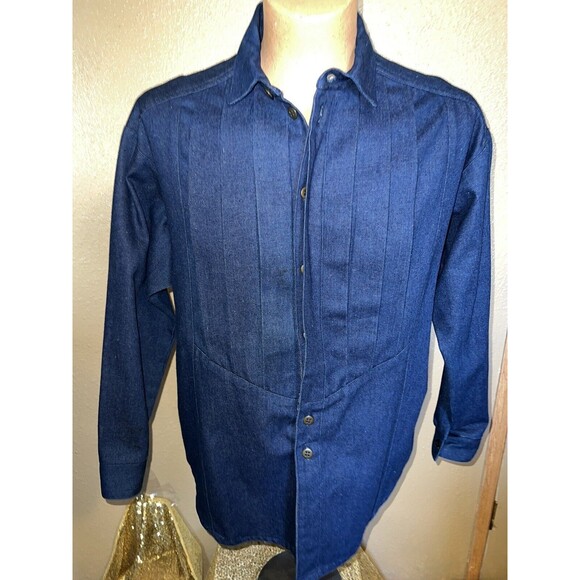 Vintage 80s Liz E. Parker Texas Blue Denim Pleated Front button-down Size Medium - Picture 10 of 10